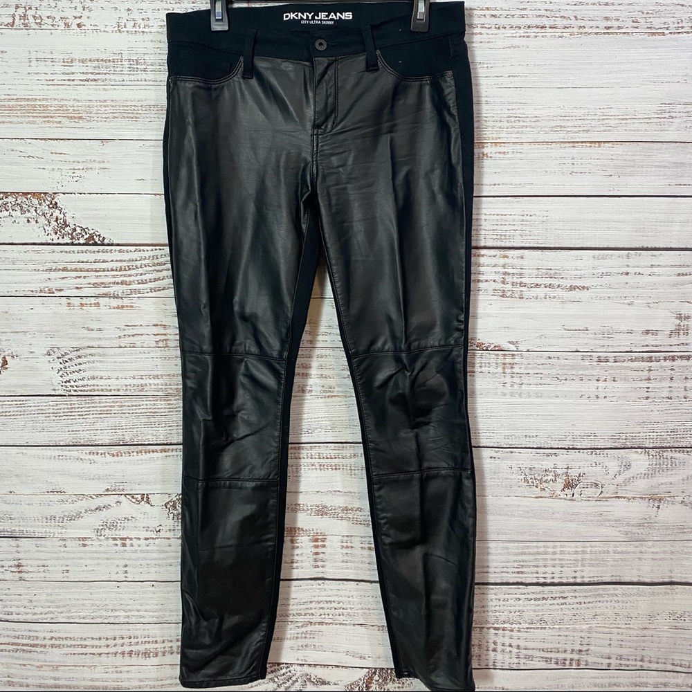 DKNY JEANS FAUX LEATHER CITY ULTRA SKINNY PANTS